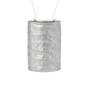 Soji Stella Cylinder 7.5 in. x 5 in. Silver Integrated LED Hanging Outdoor Tyvek UV Solar Lantern