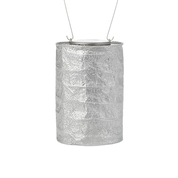 ALLSOP Soji Stella Cylinder 7.5 in. x 5 in. Silver Integrated LED Hanging Outdoor Tyvek UV Solar Lantern