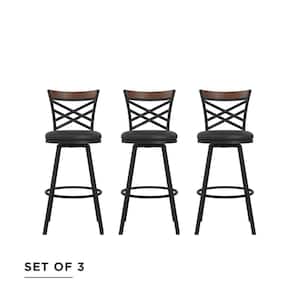 Joss Black Upholstered Faux Leather Seat Adjustable Swivel Barstool (Set of 3)
