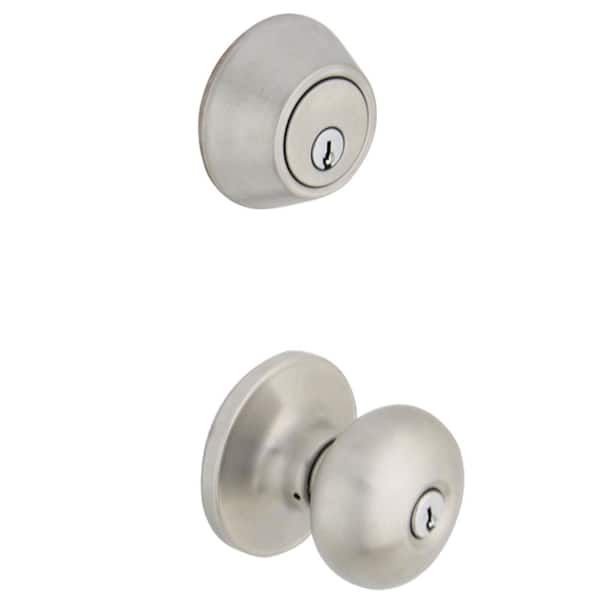 Defiant Simple Series Round Stainless Steel Keyed Entry Door Knob with Single Cylinder Deadbolt Combo Pack