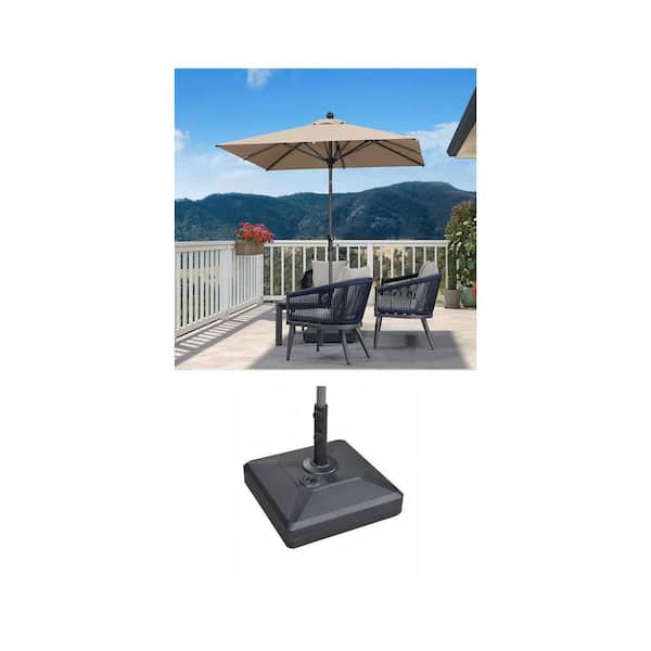 6.  5 ft. Taupe Aluminum Crank Tilt Market Umbrella and 115 lbs. Black Umbrella Base