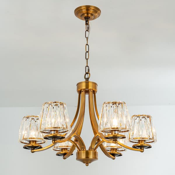Luxury American 6-Light 25 in. Gold Round Chandelier with Crystal Lampshapes Decorative Accents for Living room
