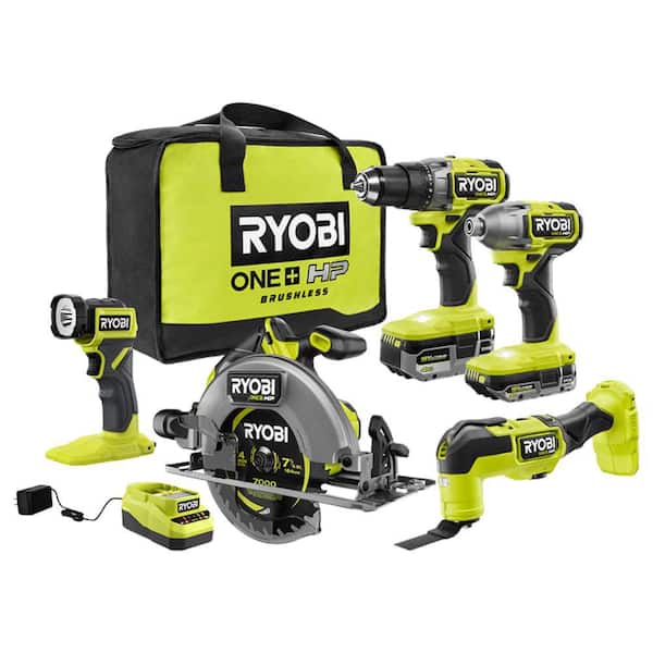ONE+ HP 18V Brushless Cordless 5-Tool Combo Kit with 4.0 Ah and 2.0 Ah HIGH PERFORMANCE Batteries, Charger, and Bag