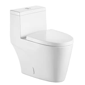 1-Piece 1.1/1.6 GPF Dual Flush Elongated Toilet in Glossy White with Soft Close Seat
