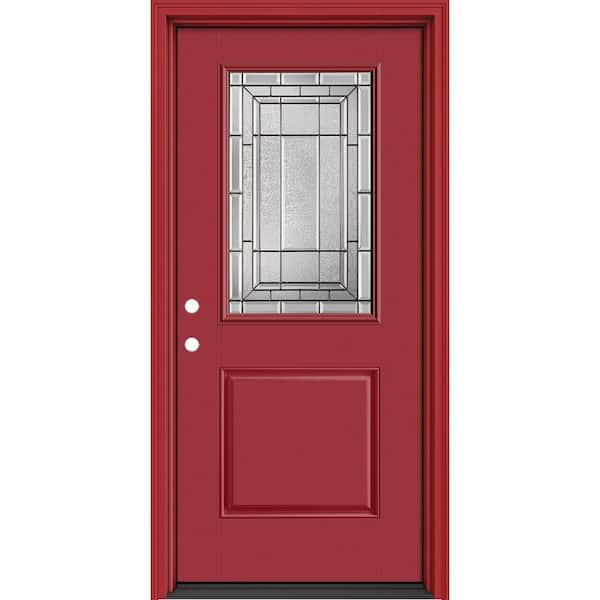 Masonite Performance Door System 36 in. x 80 in. 3/4-Lite Right-Hand Inswing Sequence Red Smooth Fiberglass Prehung Front Door