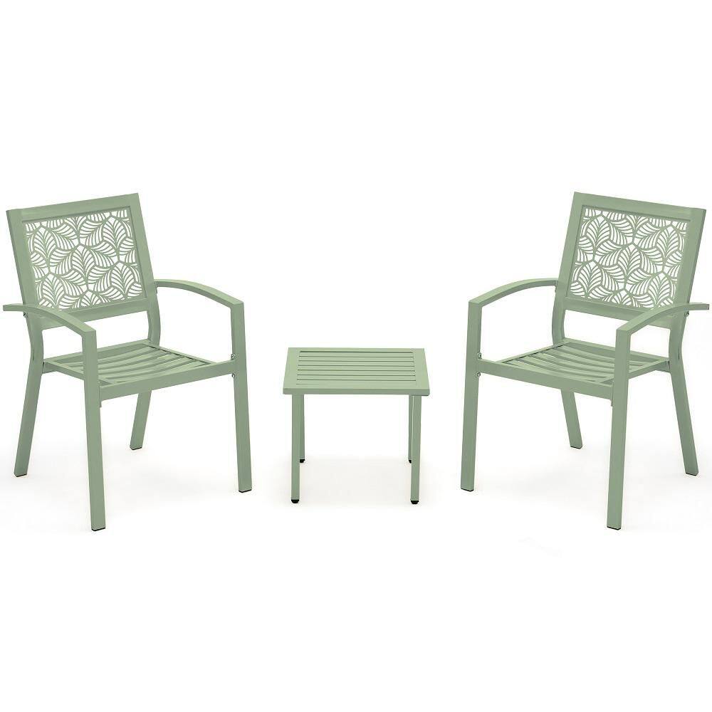 3-Piece Metal Outdoor Bistro Set, Waterproof Patio Serving Bar Set with Flo