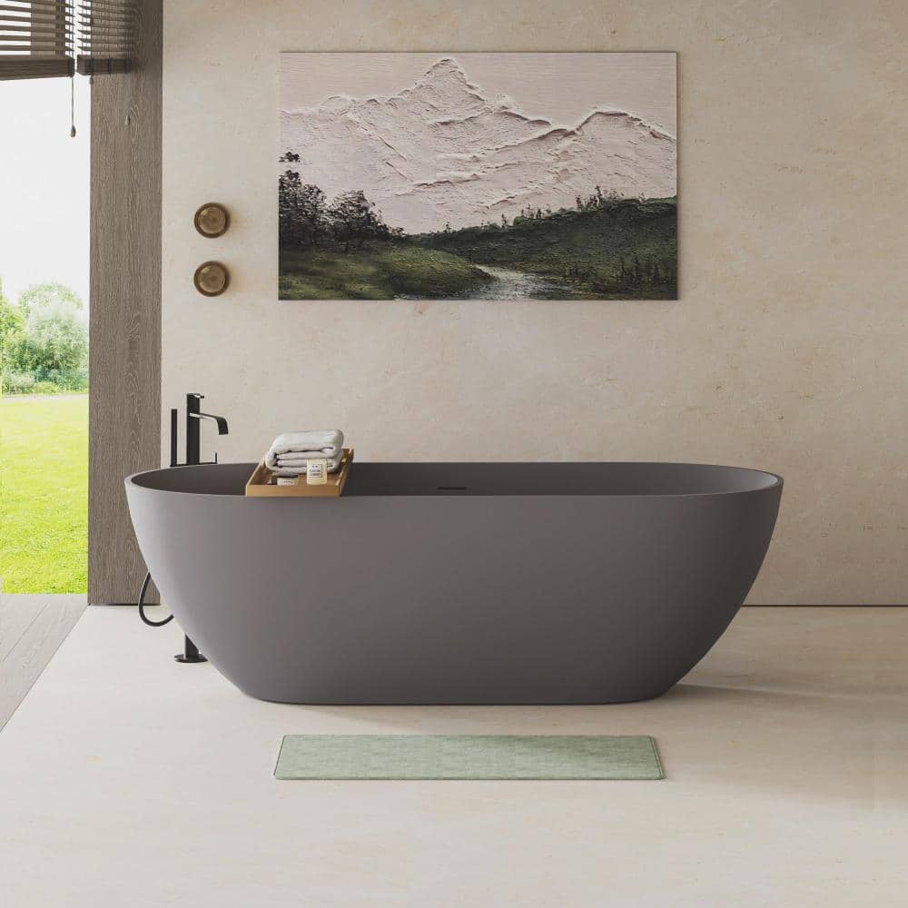 63 in. x 30 in. Solid Surface Flatbottom Freestanding Soaking Bathtub in Matte Gray price history on PriceWatchPro