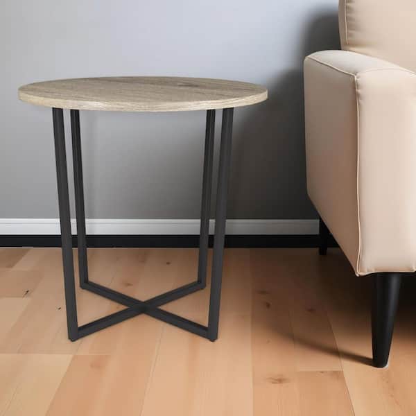 HomeRoots 22 in. Black, Gray Round MDF End Table