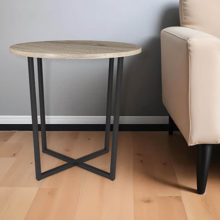 HomeRoots 22 in. Black, Gray Round MDF End Table