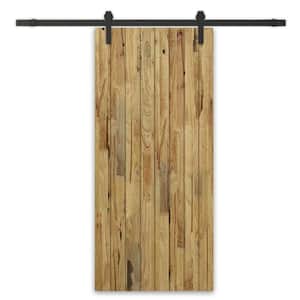 32 in. x 96 in. Weather Oak Stained Pine Wood Modern Interior Sliding Barn Door with Hardware Kit