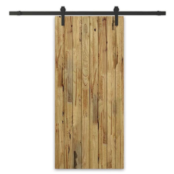 CALHOME 32 in. x 96 in. Weather Oak Stained Solid Wood Modern Interior Sliding Barn Door with Hardware Kit