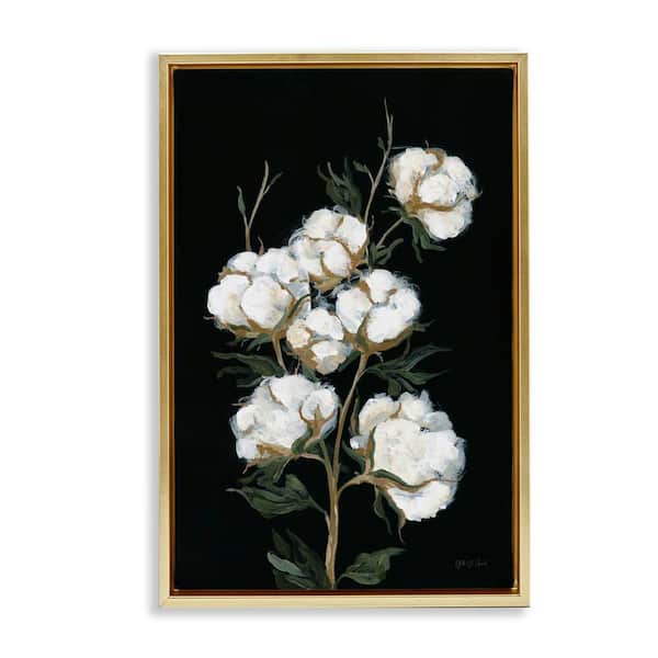 Stupell Industries Vintage Stems of Cotton by Yvette St. Amant Gold Floater Frame Nature Graphic Art Print 31 in. x 21 in.