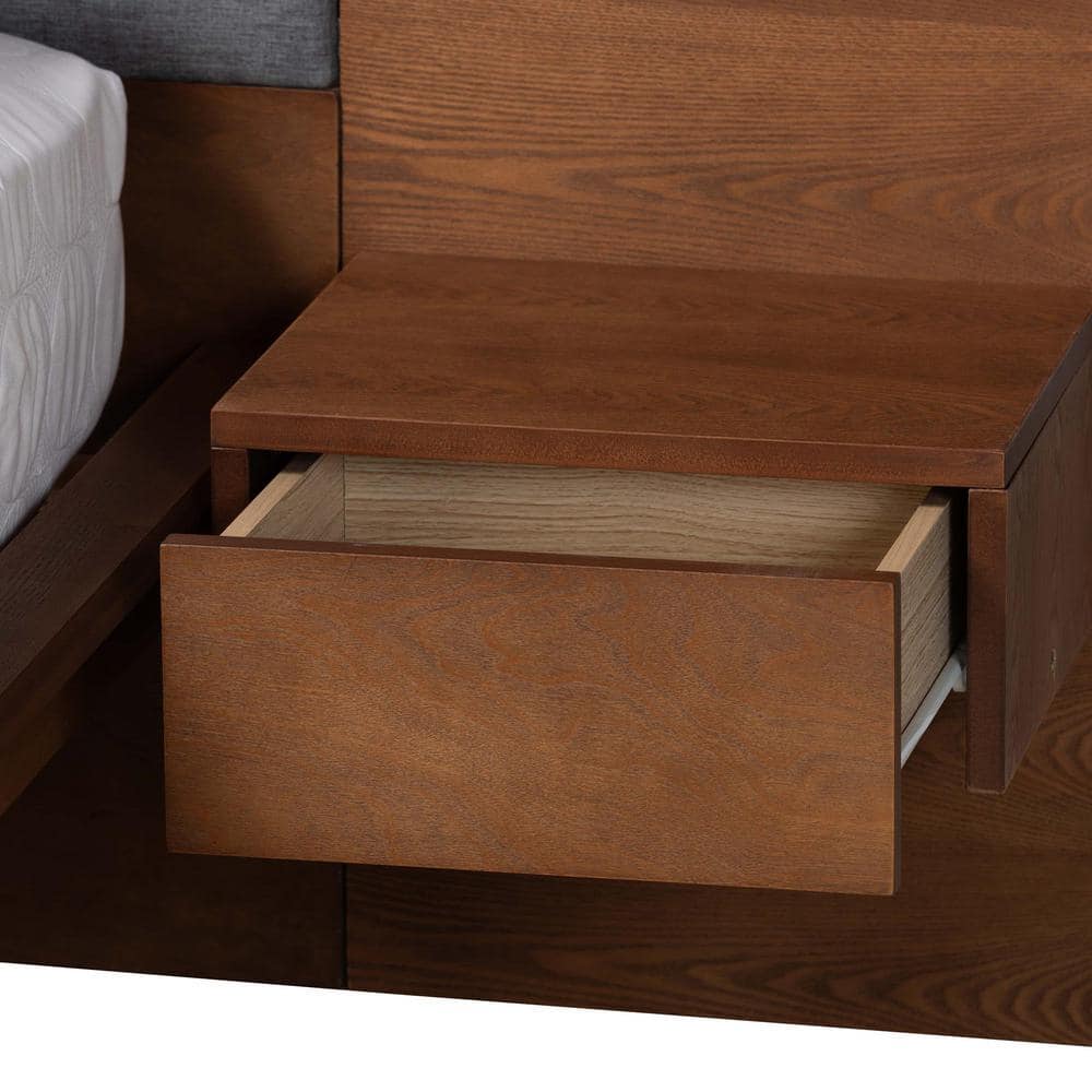 Eliana Gray and Walnut King Upholstered Platform Bed with Storage