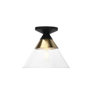 Theo - 1-Light Matte Black and Brushed Bronze Metal, Conical Glass Flush Mount Ceiling Light
