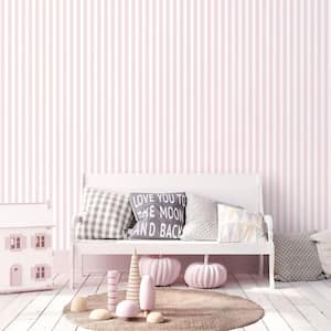 Tiny Tots 2 Pink/White Matte Traditional Regency Stripe Design Non-Pasted Non-Woven Paper Wallpaper Roll