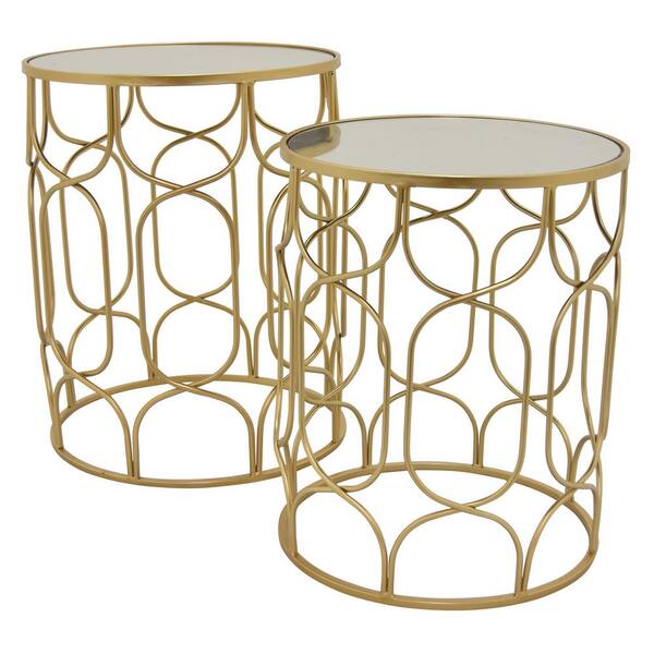 THREE HANDS 2-Piece 21 in. Gold Medium Specialty Metal Coffee Table Set