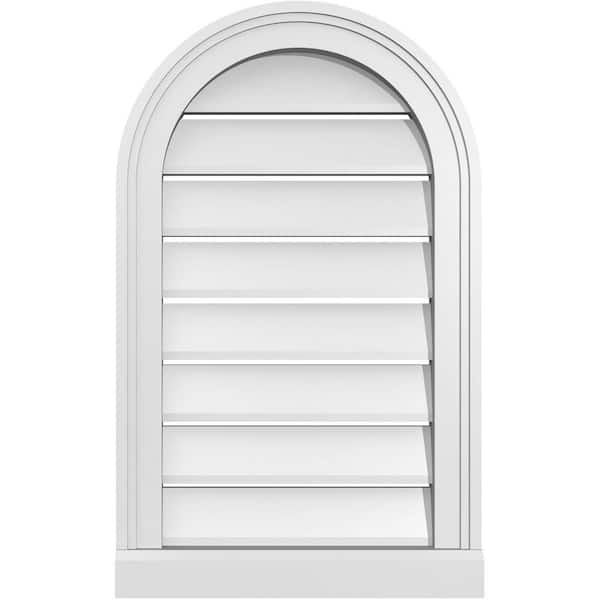 Ekena Millwork 16 in. x 26 in. Round Top White PVC Paintable Gable Louver Vent Functional