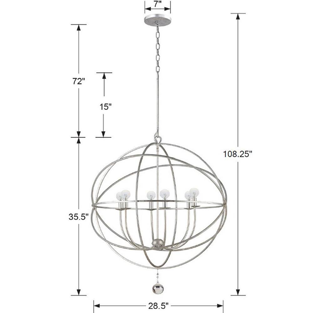 Olde Silver 6-Light Sphere Chandelier with Clear Glass Drops