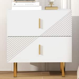 19.7 in. L x 16.34 in. W x 20.47 in. H White Nightstand, End Table with 2 Drawers, Set of 2