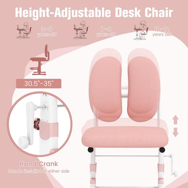 Costway Pink Height-Adjustable Kids Desk Chair with Double