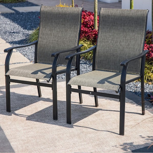 Unbranded 2-Piece Patio Dining Chairs Textilene Fabric Iron Patio Dining Set for Lawn, Poolside, Garden, Backyard, Brown