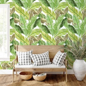 Palm Leaves Green Removable Peel and Stick Vinyl Wall Mural, 108 in. x 78 in.