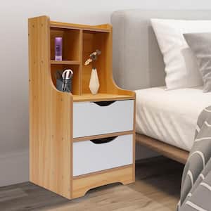 H 27.56 in. x W 11.81 in. x L 14.57 in. Wood 2-Drawer Nightstand Side Tbale with Shelves