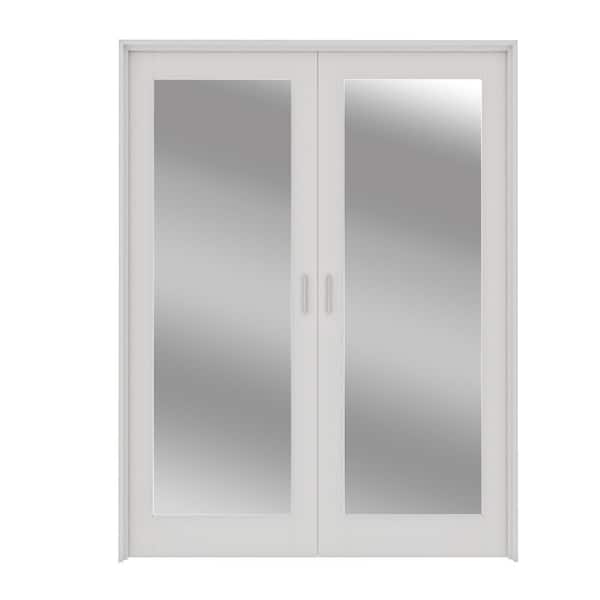 ARK DESIGN 48 in. x 80 in. Half Lite Mirrored Glass Solid Core MDF Universal White Primed Double French Door with Jamb Kit