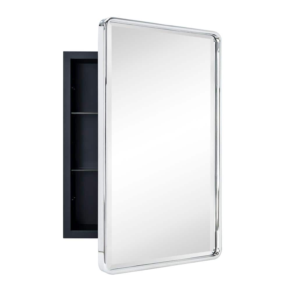Polished Nickel Rectangular Metal Framed Bathroom Medicine Cabinet with Mirror
