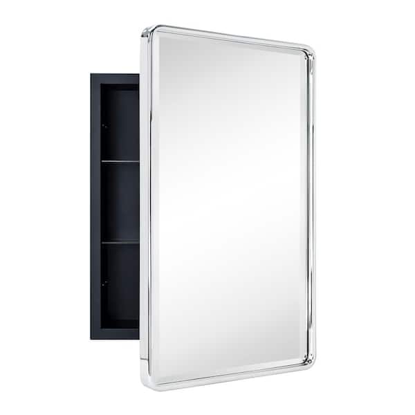 TEHOME Eldee 16 in. W x 24 in. H Surface Mount Rectangular Metal Framed Bathroom Medicine Cabinet with Mirror in Chrome