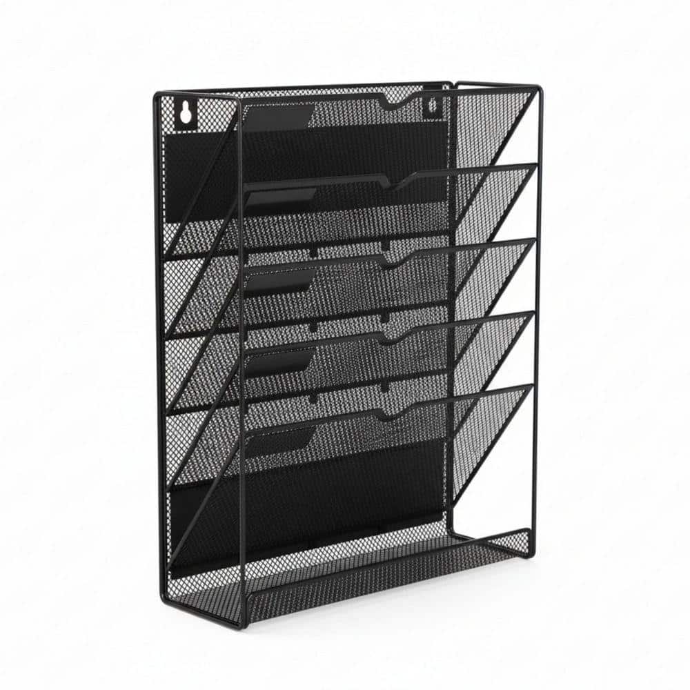 12.6 in. x 4.2 in. 6-Tier Black Metal Wall Magnetic File Holder