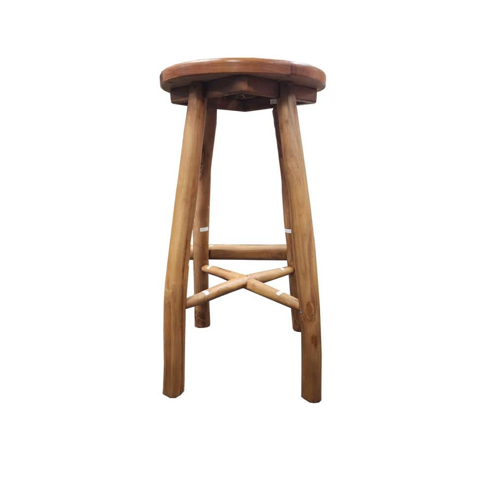 30" Teak Wood Rustic Bar Height Stool