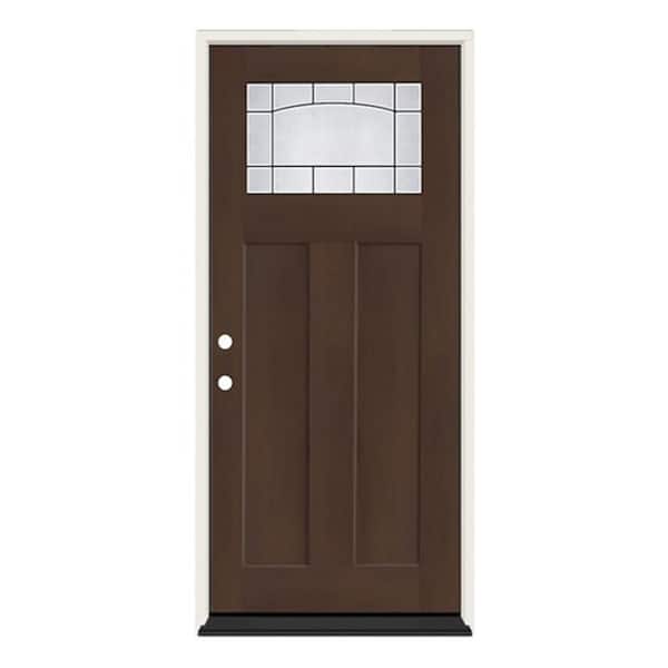 Regency 36 in. x 80 in. 1/4 Toplite Empire Glass RHIS Hickory Finish Fiberglass Prehung Front Door w/Brickmold