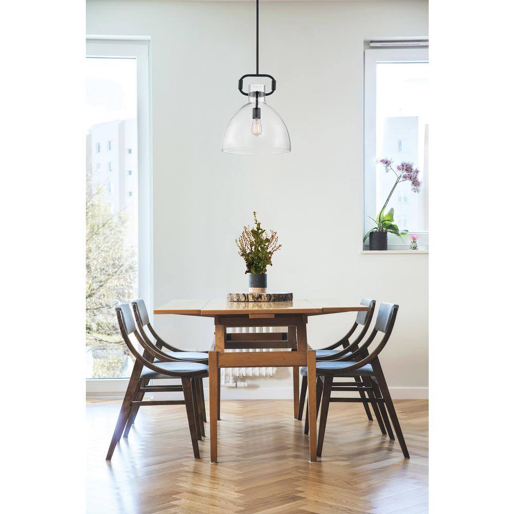 Teresa Retro-Industrial 16.5" Matte Black and Brass Pendant