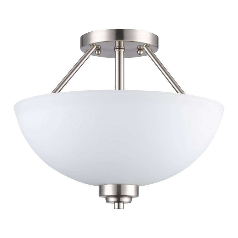 Brushed Nickel 13.5" Semi-Flush Mount with Frosted Glass Shade