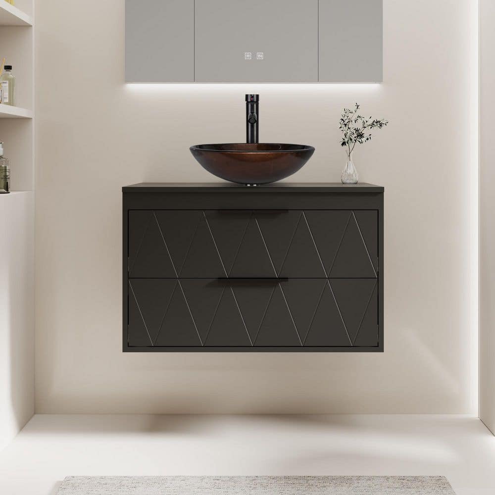 30 in. W x 20.5 in. D x 18.7 in. H Single Sink Bath Vanity in Black with Brown Glass Vessel Sink Top ORB Faucet Set price history on PriceWatchPro