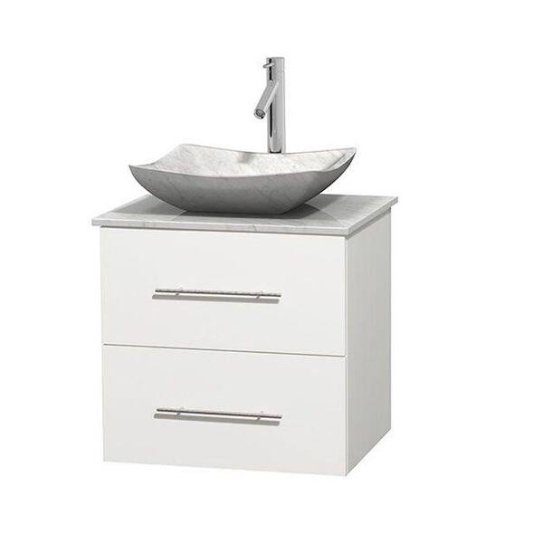 Wyndham Collection Centra 24 in. Vanity in White with Marble Vanity Top in Carrara White and Sink