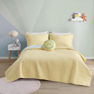 Jessie 3-Piece Yellow Twin Rainbow Sunburst Reversible Cotton Coverlet Set