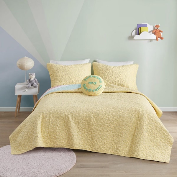 Jessie 4-Piece Yellow Full/Queen Rainbow Sunburst Reversible Cotton Coverlet Set