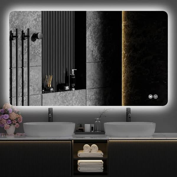 36 in. W x 60 in. H Rectangular Frameless Anti-Fog Adjustable Backlit LED Wall Mirror Bathroom Vanity Mirror
