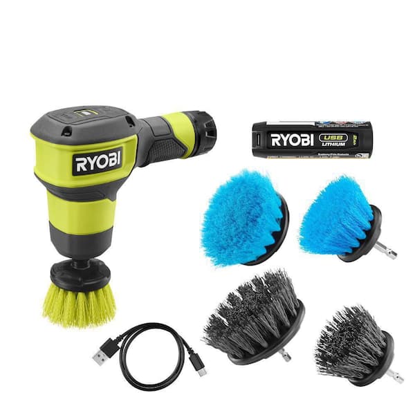 RYOBI USB Lithium Compact Scrubber Kit with 2.0 Ah Battery and USB