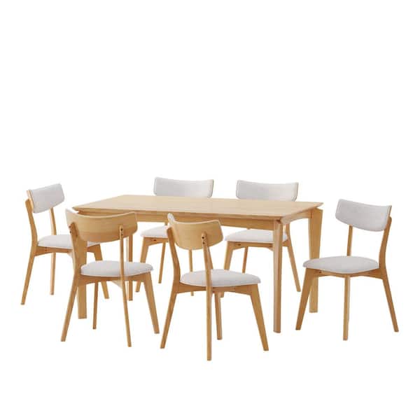 Noble House Chennault 7-Piece Natural Oak and Light Beige Dining Set ...