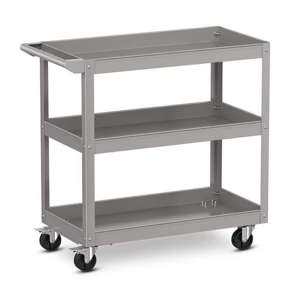 Costway 3-Tier Metal Utility Cart 400 lbs. Storage Service Trolley Tool Storage in. Gray