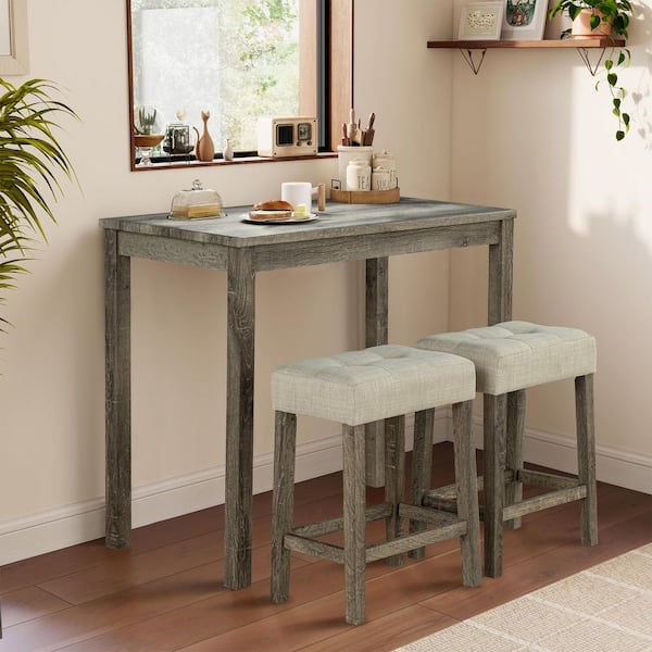 Brown 3-Piece 36 in. H Bar Table Set with Engineered Wood Top Dining Table and 2-Stools