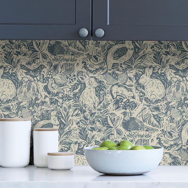 Blue Terrene Peel and Stick Wallpaper Blue Vinyl Peelable Roll (Covers 30.75 sq. ft.)