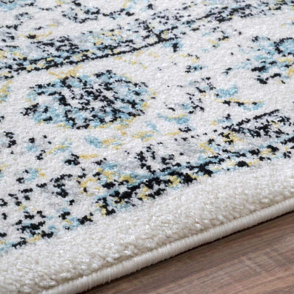 Gray and Beige Round Synthetic Persian Style Area Rug