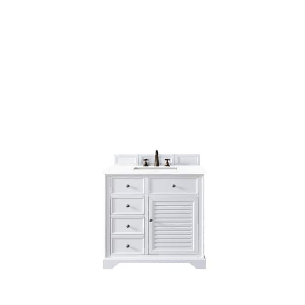 James Martin Vanities Savannah 36 in. W x 23.5 in.D x 34.3 H Single Vanity in Bright White with Quartz Top in Classic White