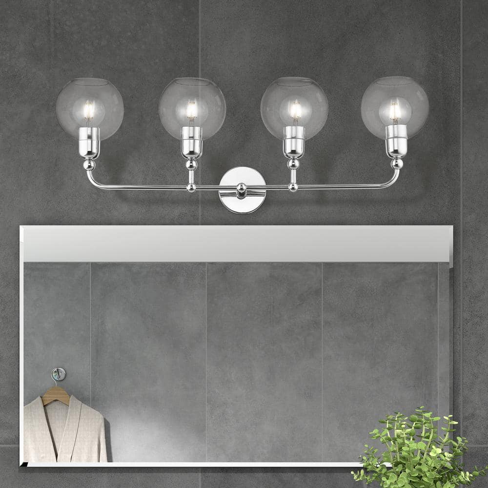Elegant Polished Chrome 4-Light Vanity with Clear Glass Shades