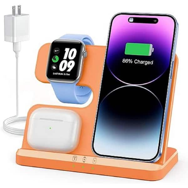 Etokfoks 3 in 1 Orange Wireless Charging Station Wireless Charger for iPhone/Android,  Smart Watch and Airpods MLPH005LT188 - The Home Depot