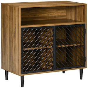 Dark Walnut Storage Cabinet, Sideboard Floor Accent Cabinet with Metal Doors and Adjustable Shelves, Entryway